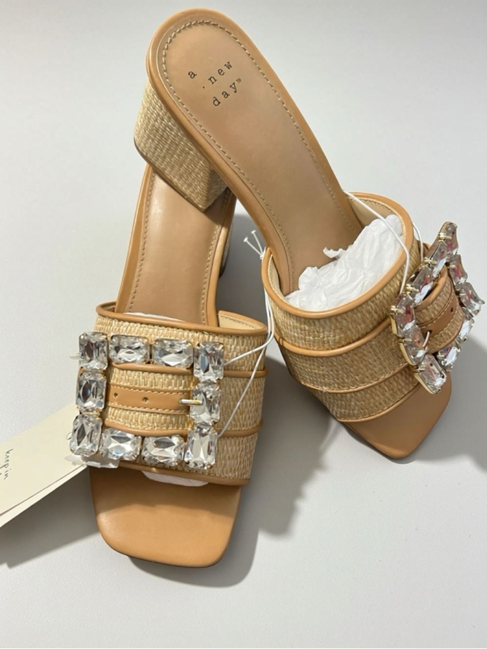 Women's Kathleen Raffia Buckle Block Heels - A New Day 7.5 - Picture 2 of 6